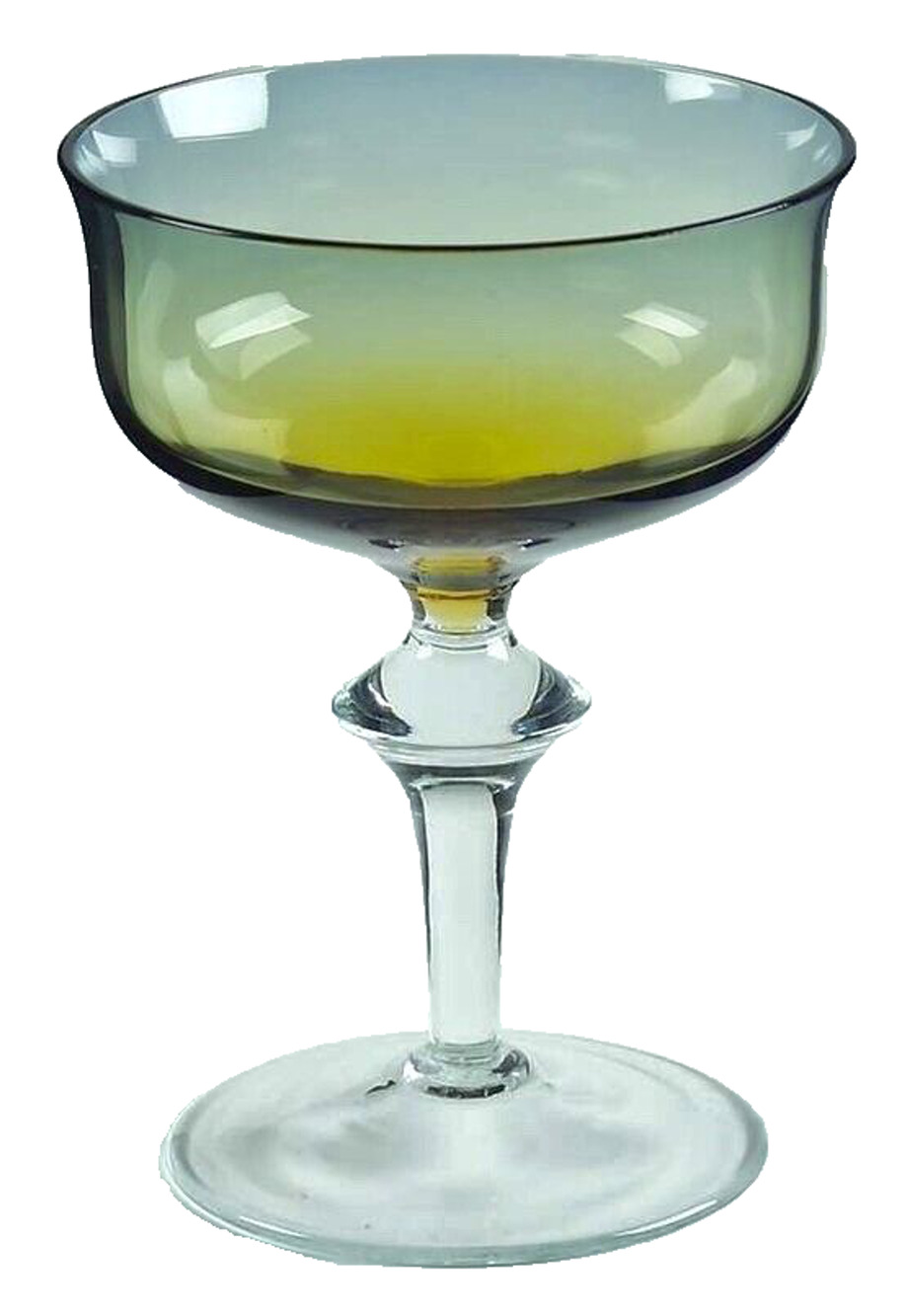 Aurora Amber Champagne Glasses by Denby Clear Knobbed Stem Vintage Blown Glass